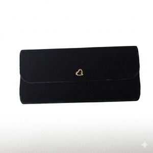 Victoria's Secret Black Velvet Heart Clutch Evening Bag Gold Tone Accent